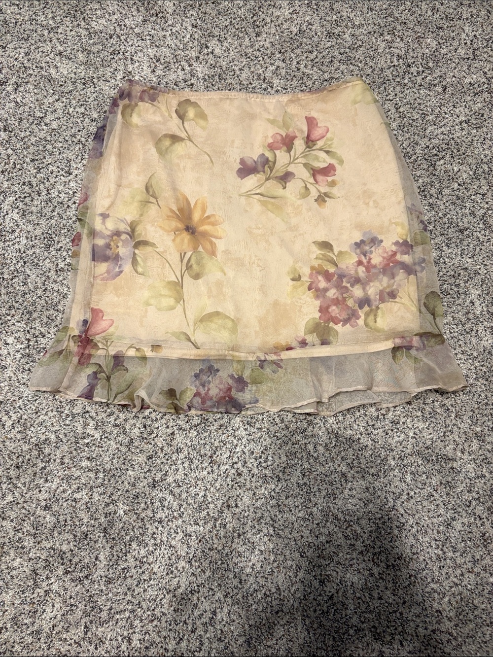 Floral Ruffle Hem Sheer Mini Skirt - Cream Floral